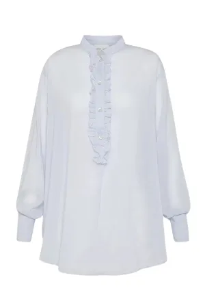 Granddad Collar Shirt With Ruffles | Sky