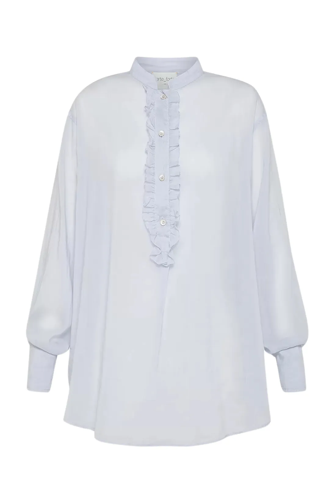 Granddad Collar Shirt With Ruffles | Sky