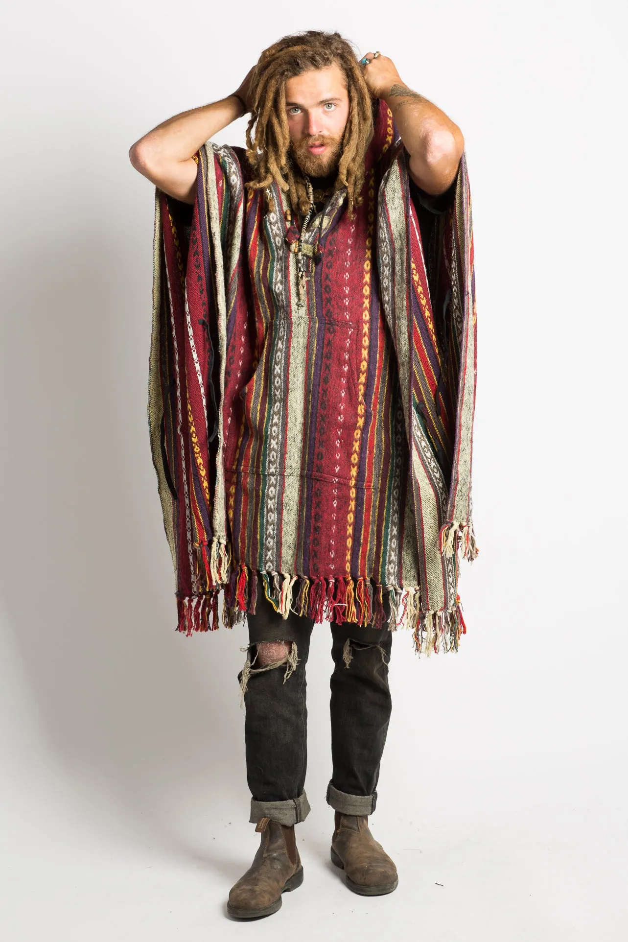 Handmade Crimson Nepalese Poncho