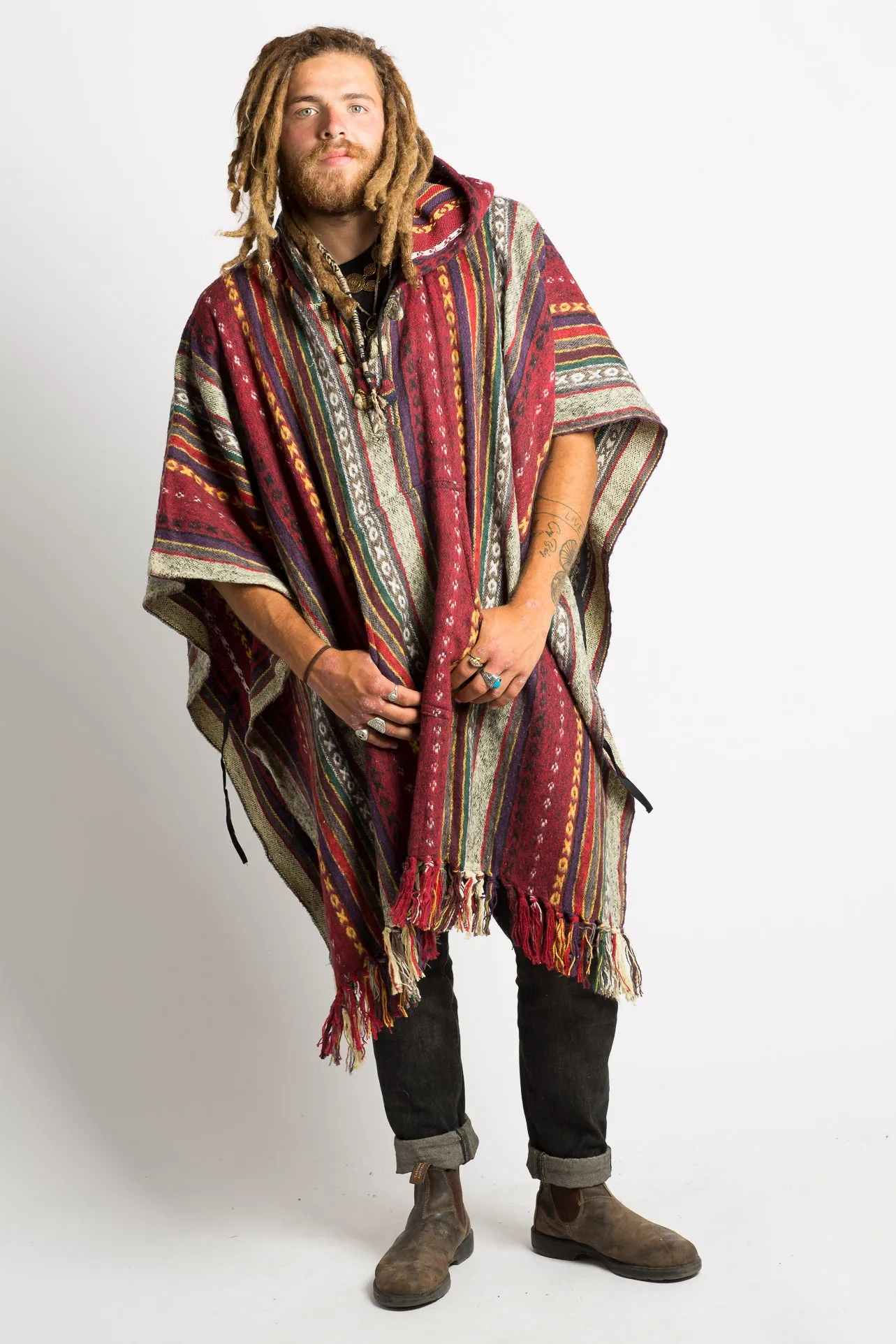 Handmade Crimson Nepalese Poncho