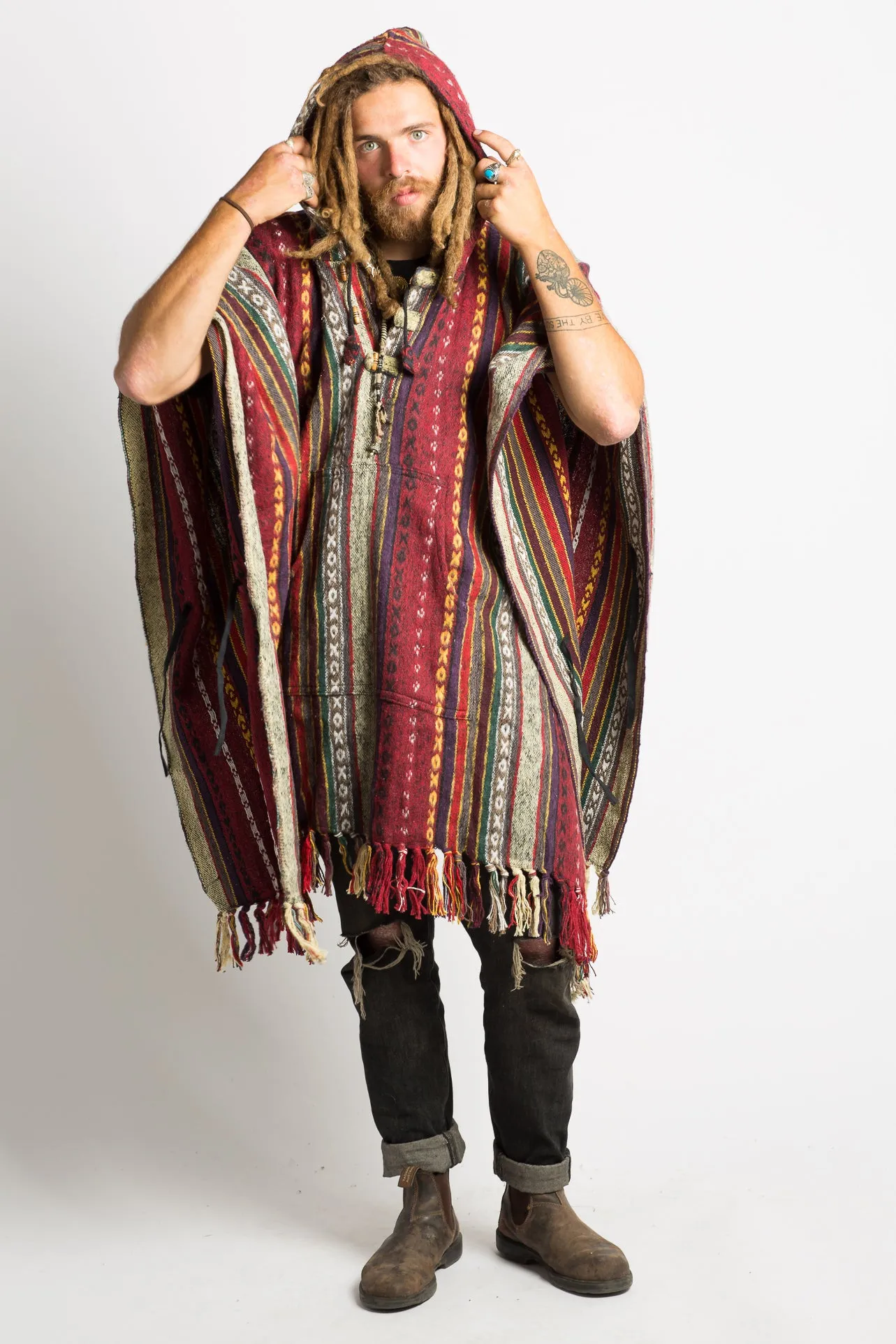 Handmade Crimson Nepalese Poncho