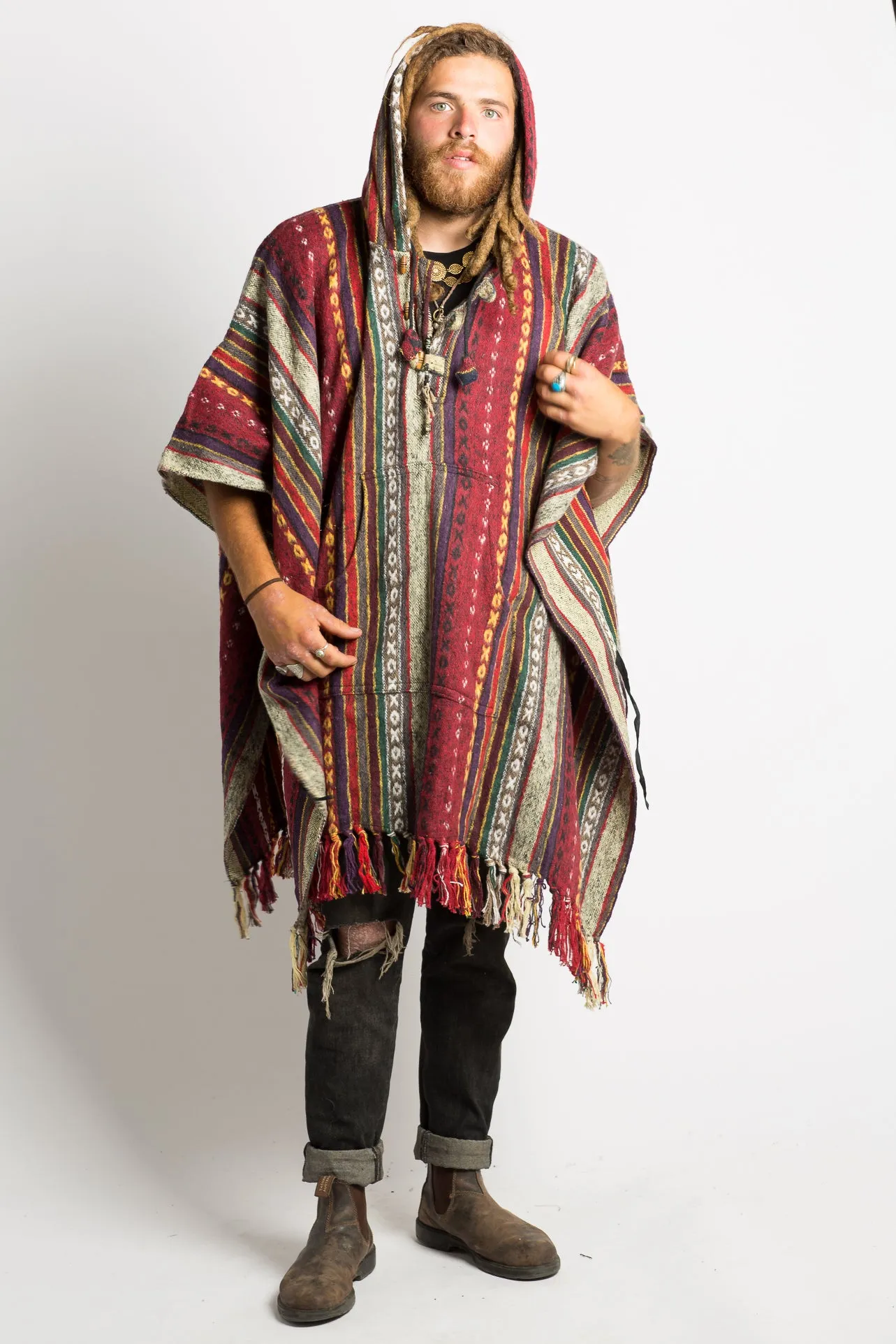 Handmade Crimson Nepalese Poncho