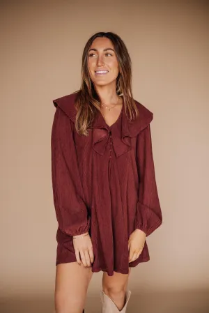 Hart Corduroy Ruffled Puff Sleeve Mini Dress