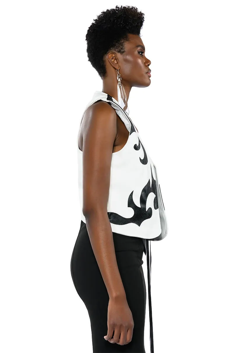 HEART IN THE HIGHLANDS FAUX LEATHER VEST
