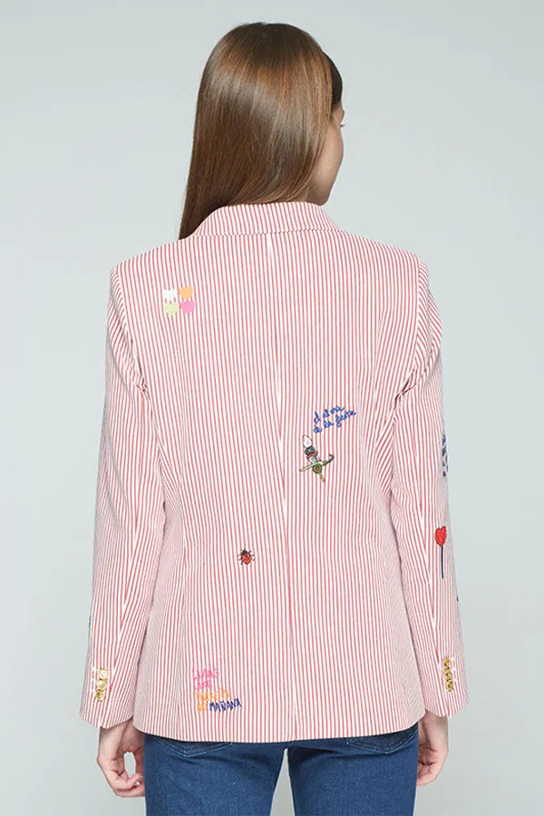 HEATHER EMBROIDERED RED STRIPE BLAZER