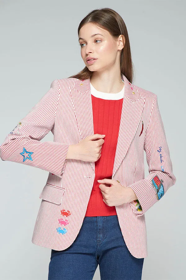 HEATHER EMBROIDERED RED STRIPE BLAZER