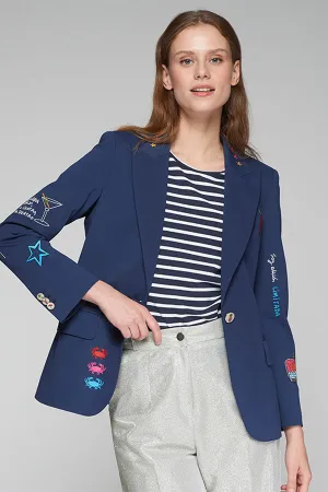 HEATHER NAVY EMBROIDERED BLAZER