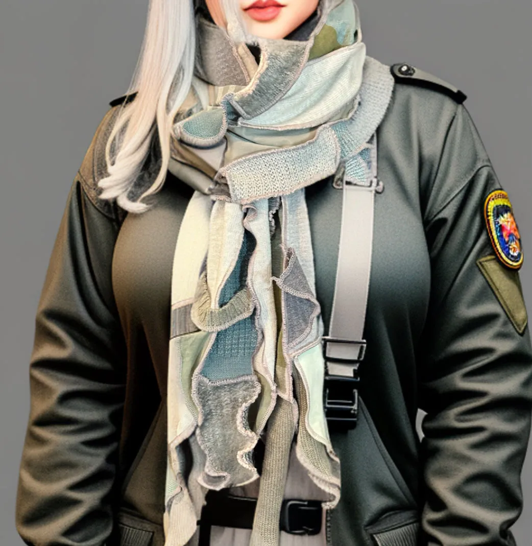 Hippie couture jean blue scarf, free form scarf, bohemian fashion