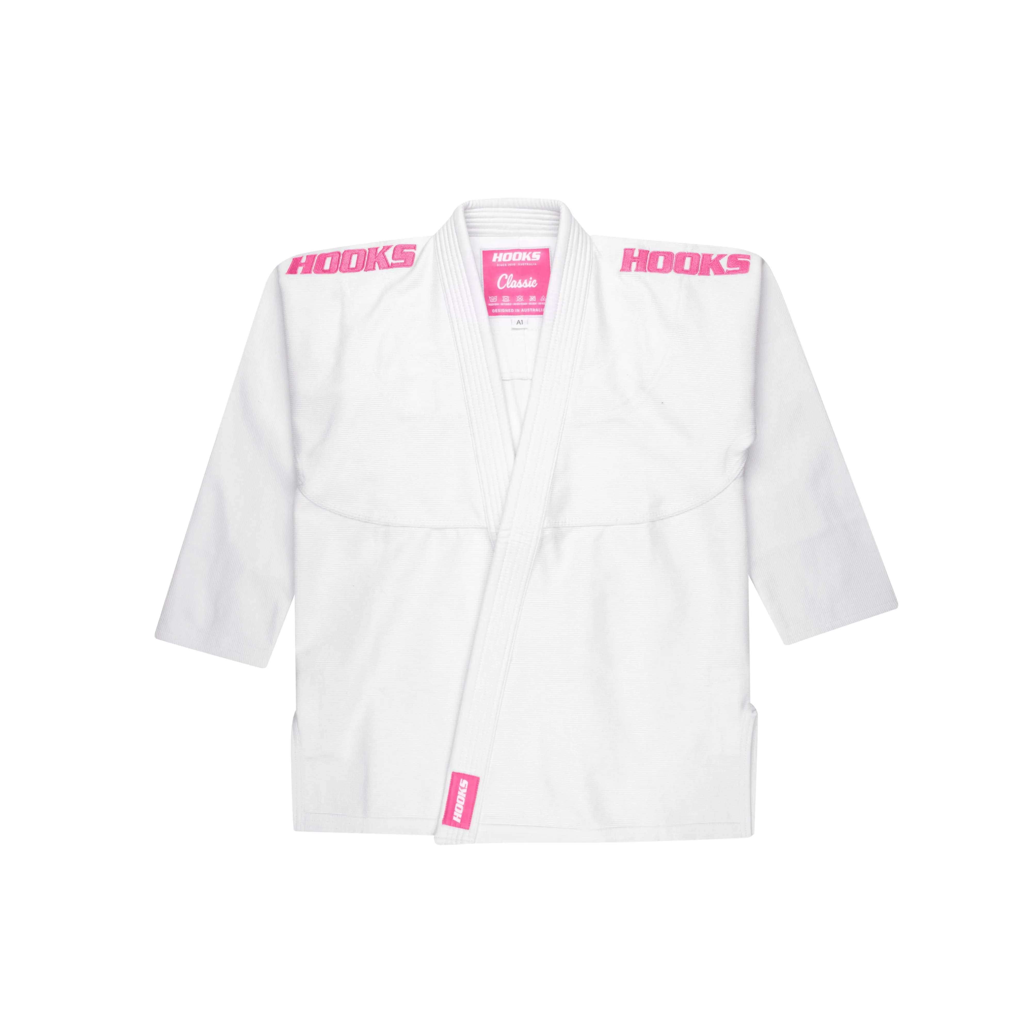 Hooks Kids Classic BJJ Gi - White & Pink includes White Belt