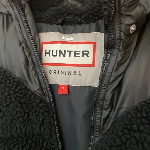 Hunter Hero Hybrid Puffer Fleece Coat Jacket Hooded Zip Front Womens Black