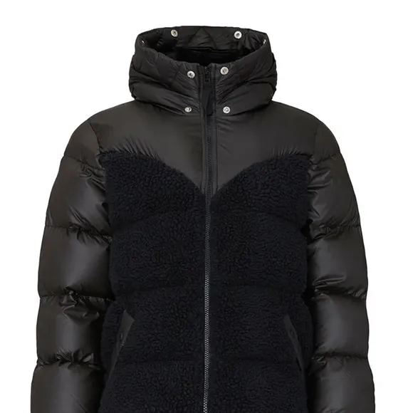 Hunter Hero Hybrid Puffer Fleece Coat Jacket Hooded Zip Front Womens Black
