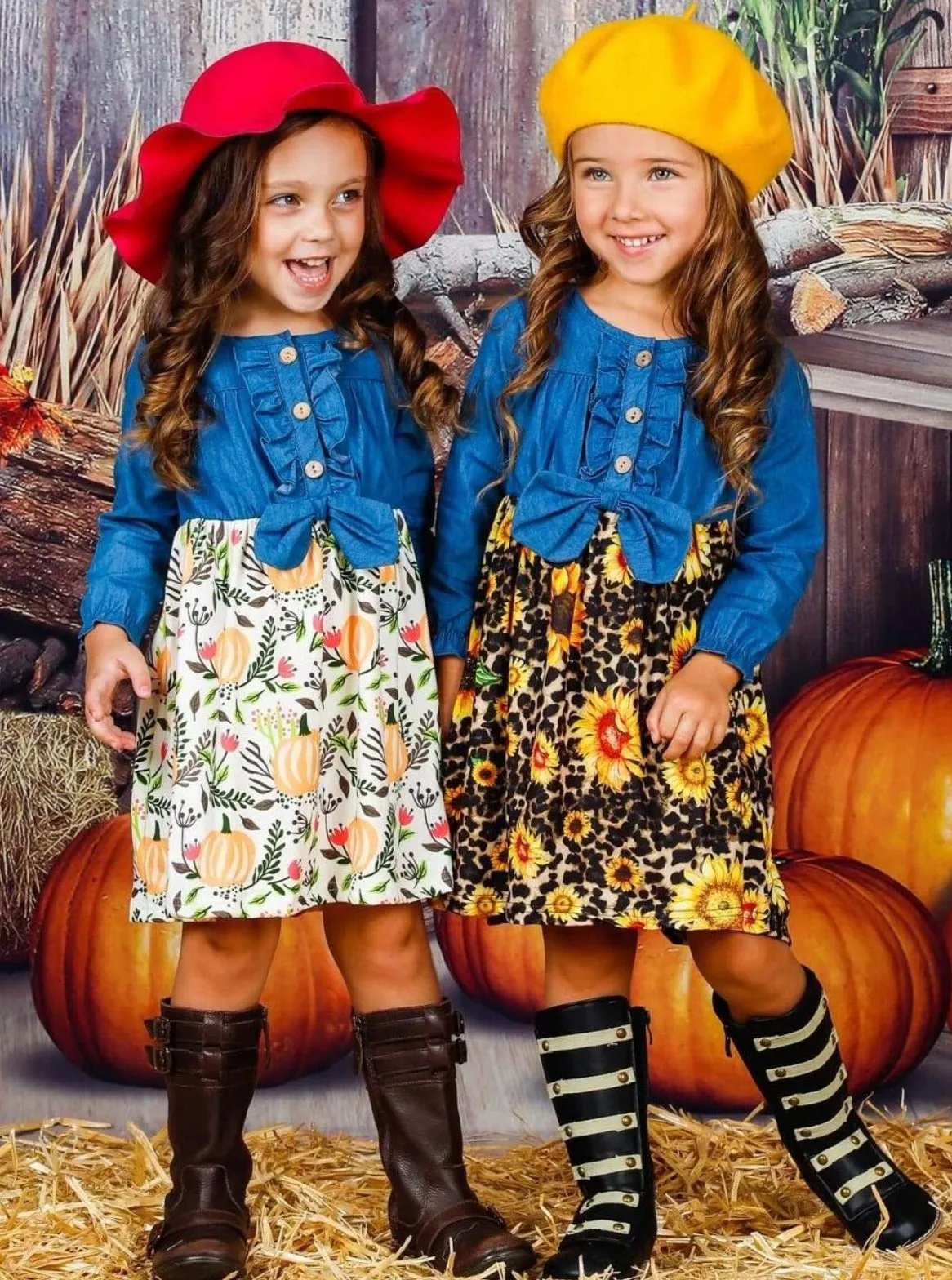 Hurray For Fall Chambray Bodice Flower Dress