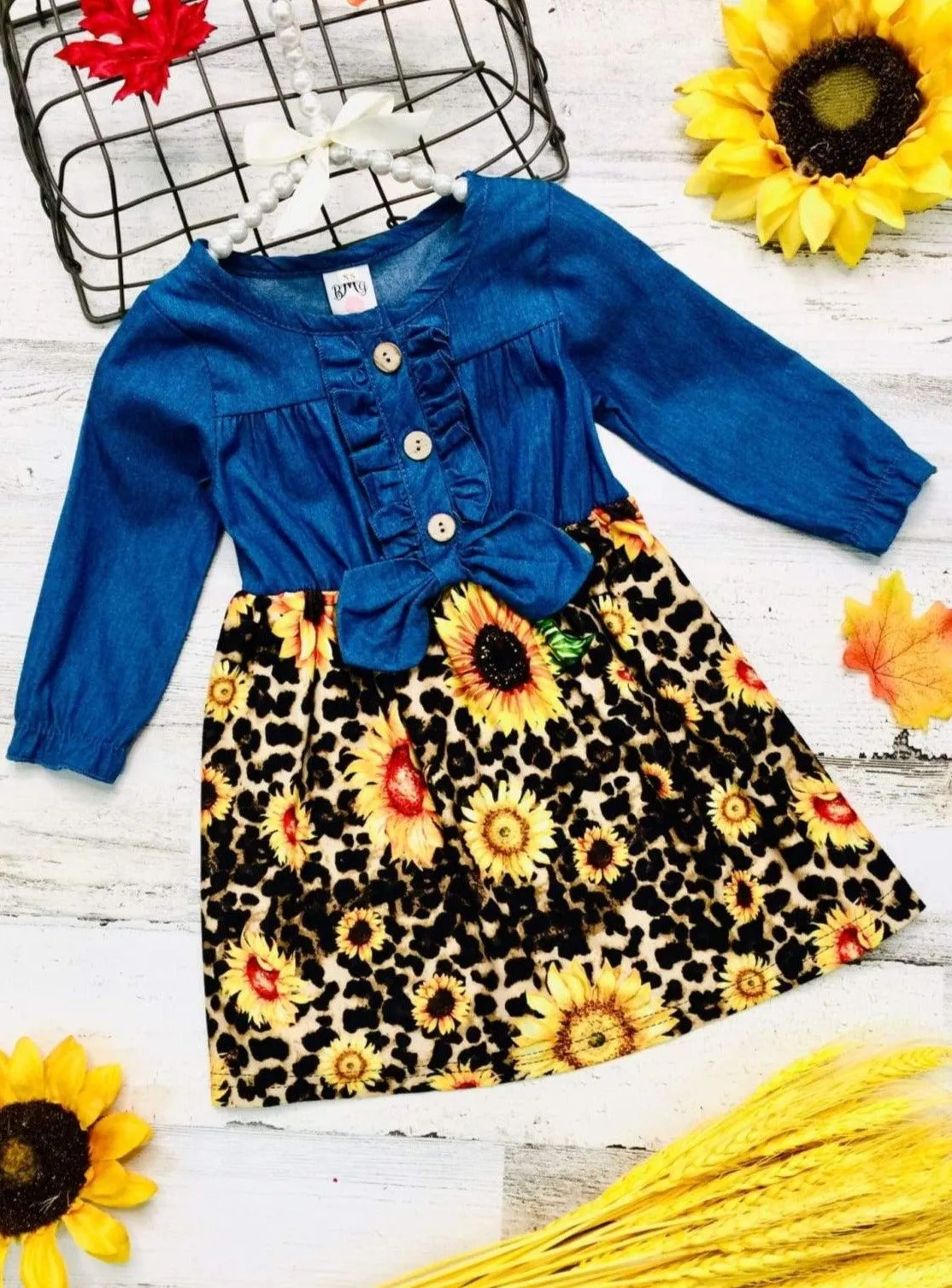 Hurray For Fall Chambray Bodice Flower Dress