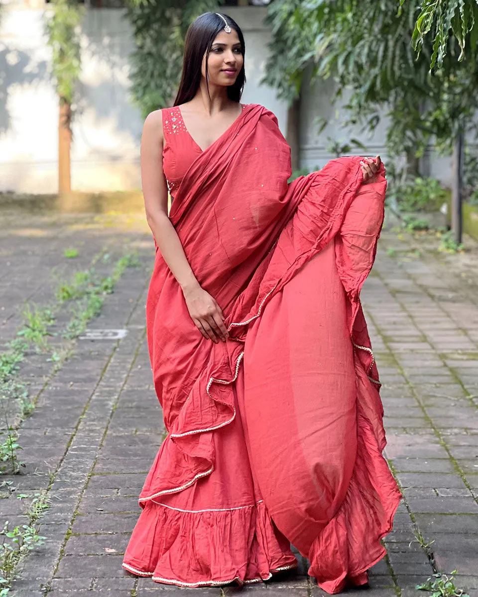 Iris Pink Mulmul Cotton Saree with Blouse Set of 2 - Jugnoo