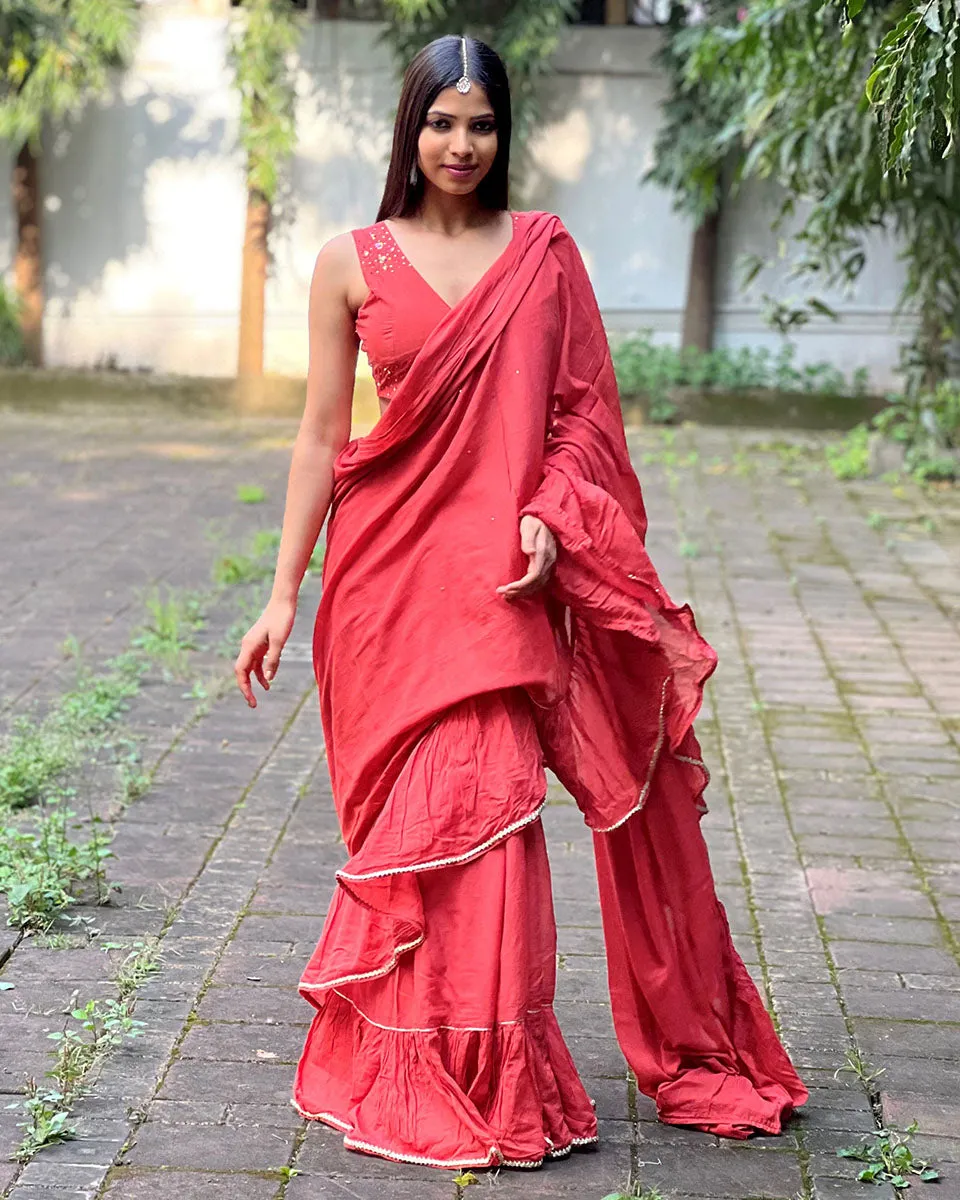 Iris Pink Mulmul Cotton Saree with Blouse Set of 2 - Jugnoo