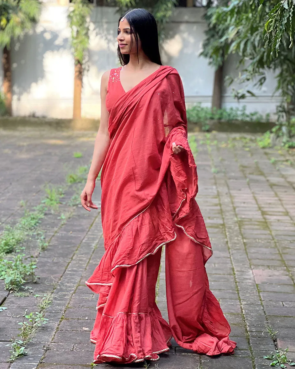 Iris Pink Mulmul Cotton Saree with Blouse Set of 2 - Jugnoo