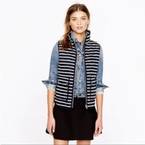 J. Crew Nautical Down Fill Striped Zip Front Puffer Vest Size XS