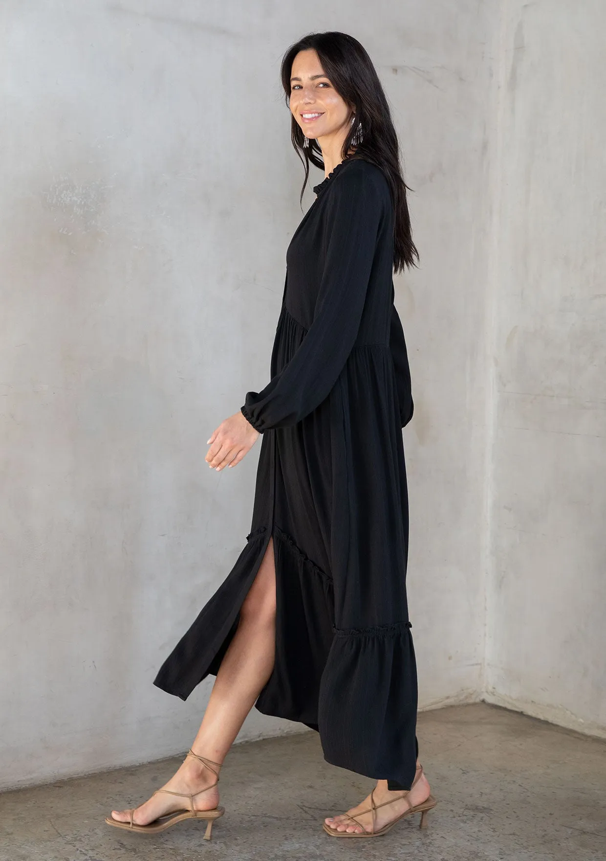 Jacquard Stripe Long Sleeve Maxi Dress