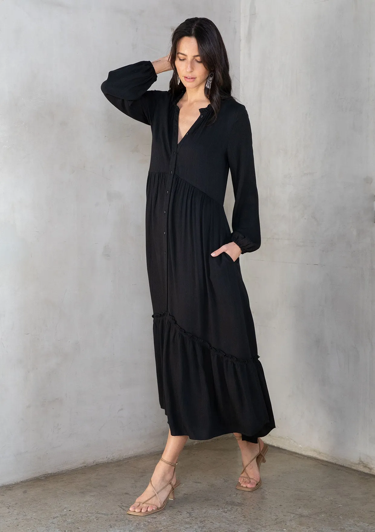 Jacquard Stripe Long Sleeve Maxi Dress