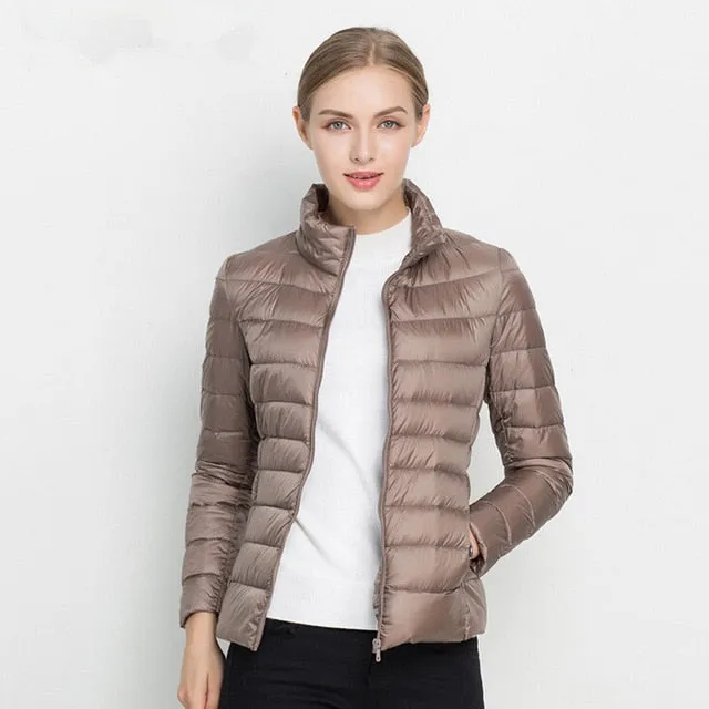Johnature 2018 New Women Coat Autumn Winter 90% White Duck Down Jacket  16 Colors Warm Slim Zipper Fashion Light Down Coat S-3XL