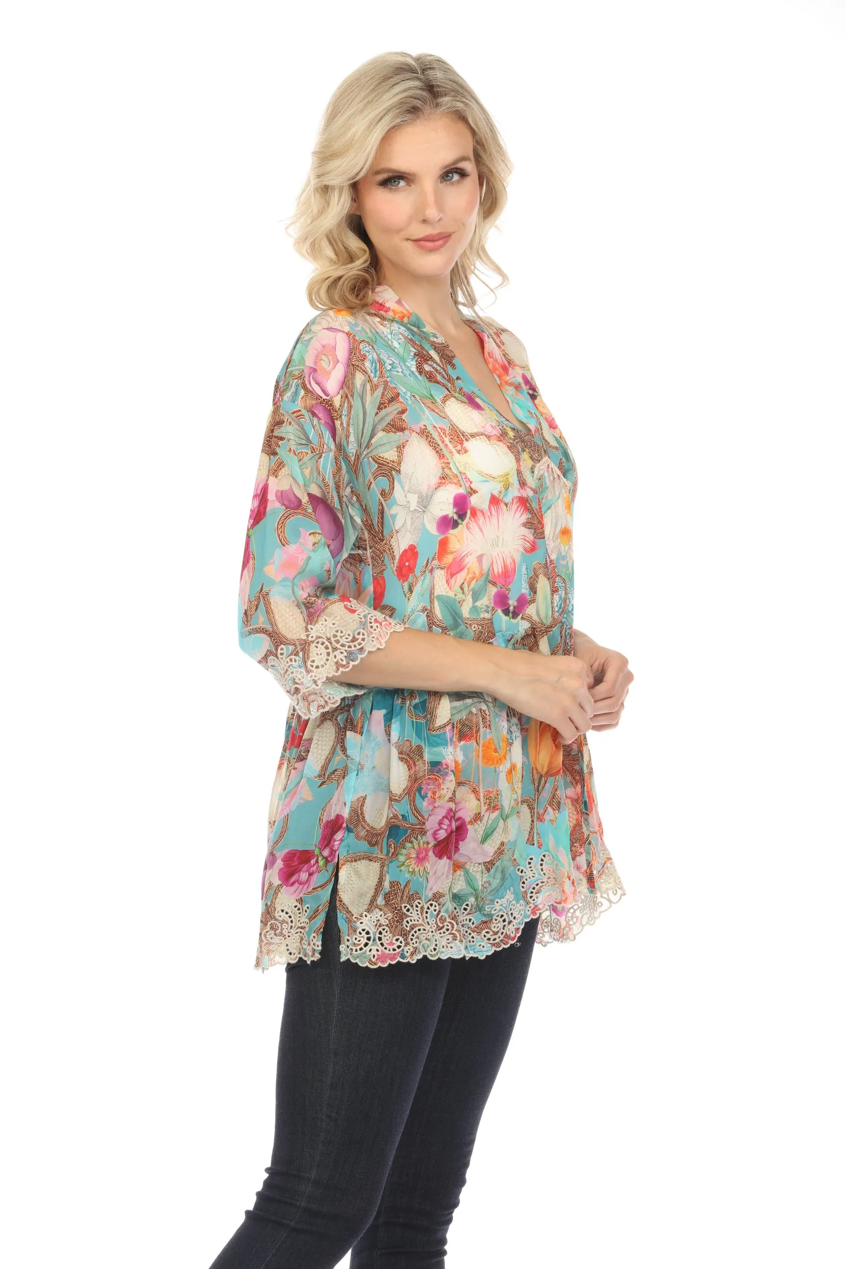 Johnny Was Tia Floral Print 3/4 Sleeve Kimono Boho Chic C41924A5