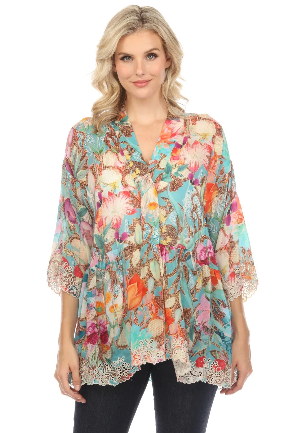 Johnny Was Tia Floral Print 3/4 Sleeve Kimono Boho Chic C41924A5