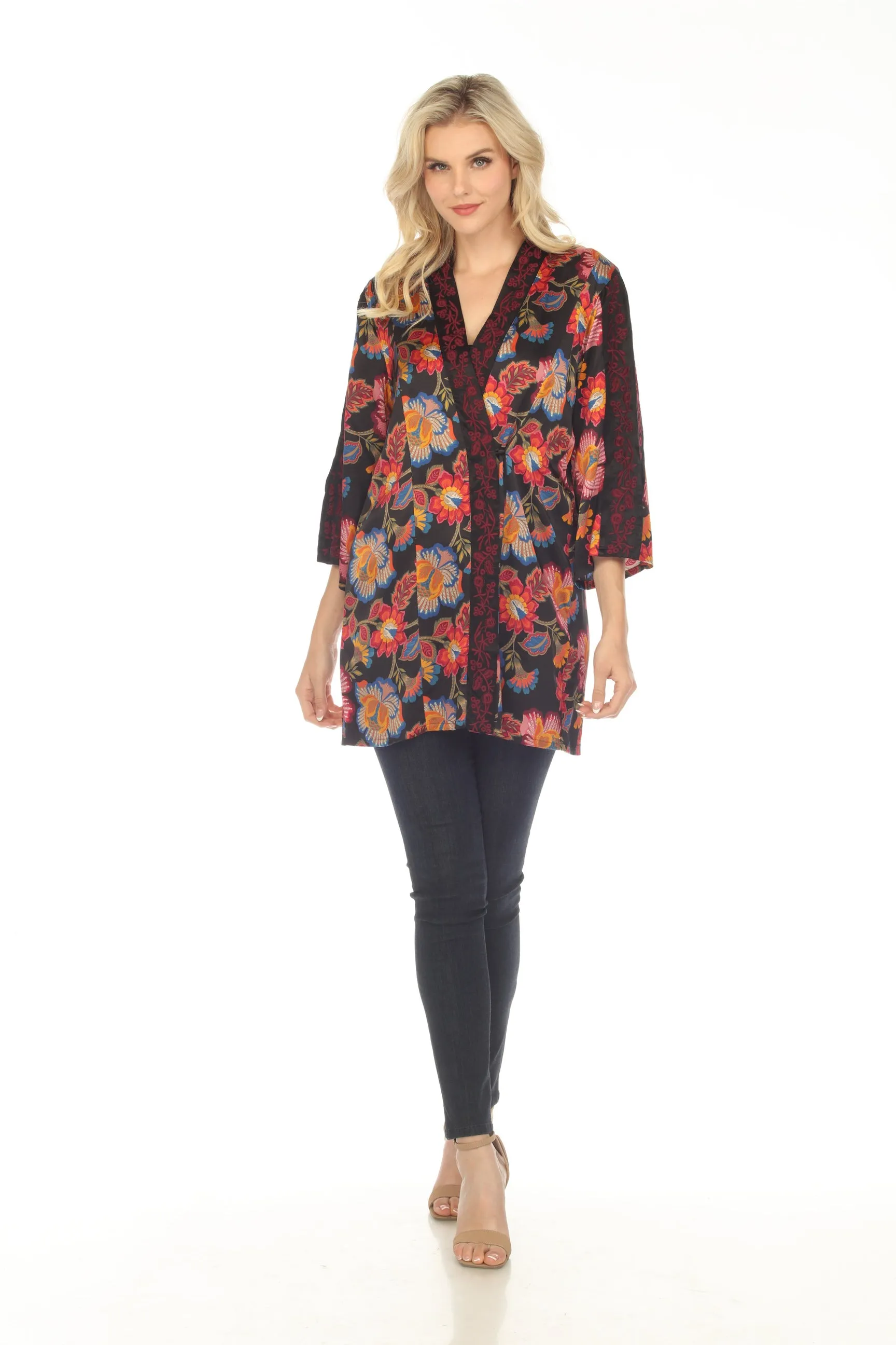 Johnny Was Workshop Sidonia Silk Floral Split Sleeve Kimono Boho Chic W43223