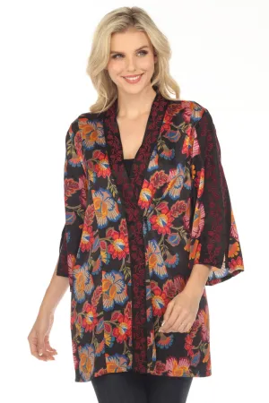Johnny Was Workshop Sidonia Silk Floral Split Sleeve Kimono Boho Chic W43223