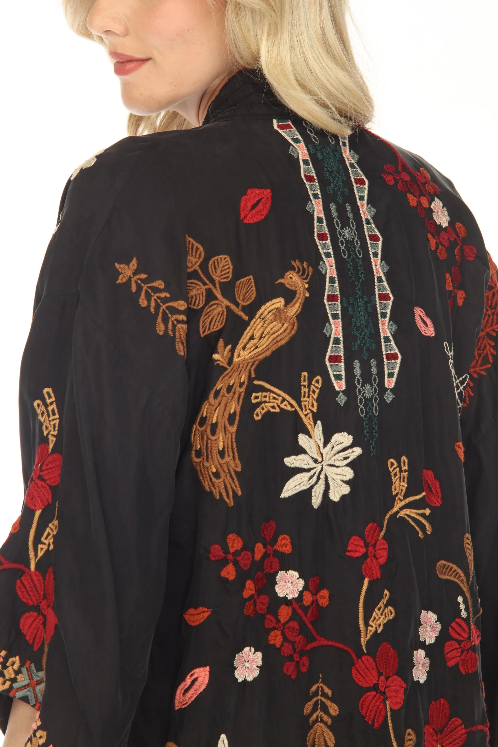 Johnny Was Workshop Zuzu Embroidered Open Front Kimono Boho Chic W43023 *