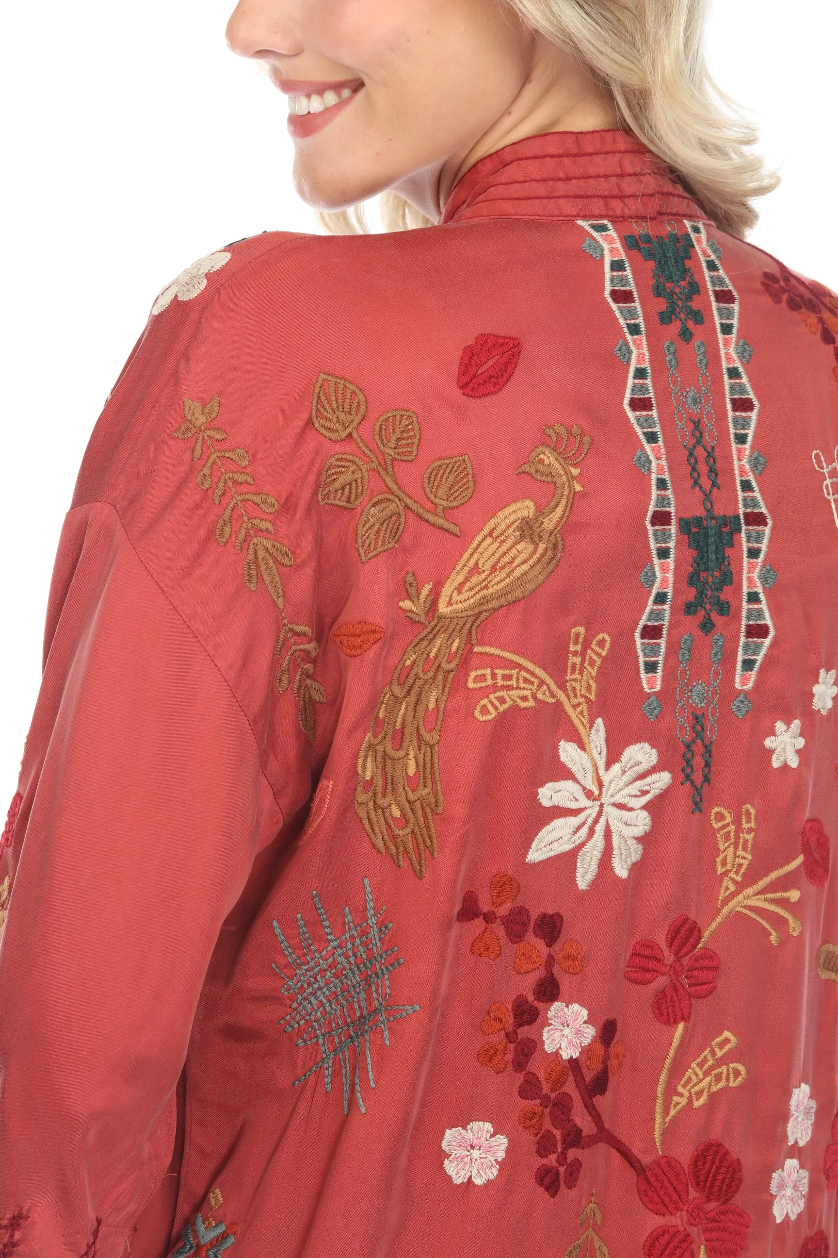 Johnny Was Workshop Zuzu Embroidered Open Front Kimono Boho Chic W43023 *