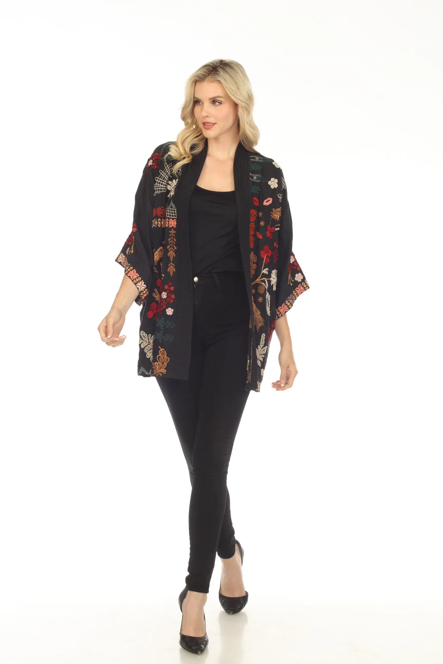 Johnny Was Workshop Zuzu Embroidered Open Front Kimono Boho Chic W43023 *