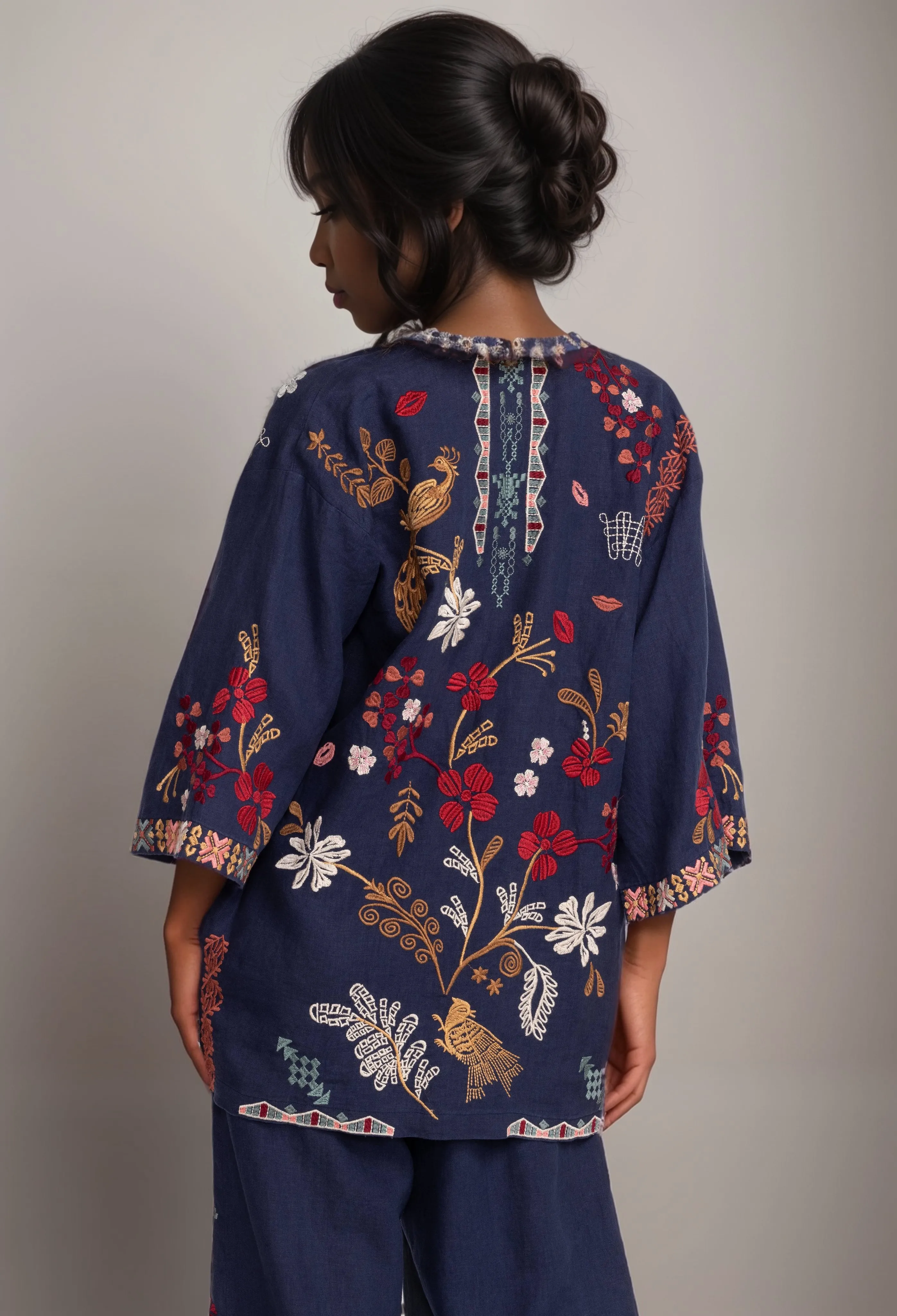 Johnny Was Zuzu Embroidered Linen Kimono R48323 Boho Chic