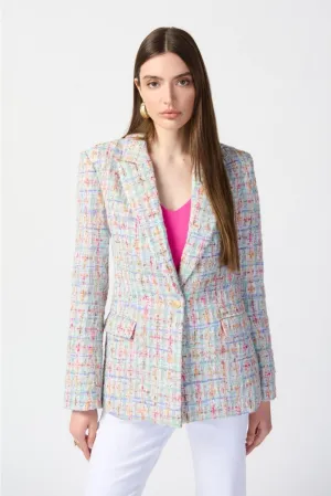 Joseph Ribkoff Multi Plaid Bouclé One-Button Blazer Jacket 241927