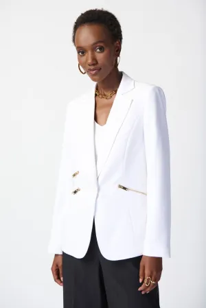 Joseph Ribkoff Vanilla Single-Button Zip Pockets Blazer Jacket 234929S24
