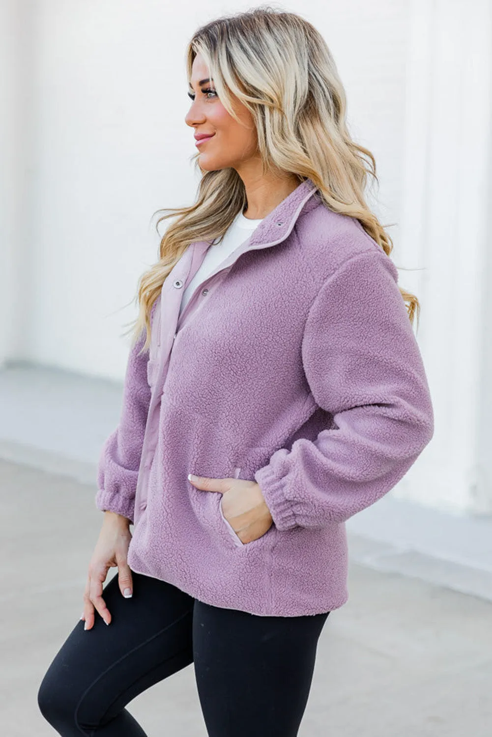 Julie Snap Down Long Sleeve Sherpa Jacket