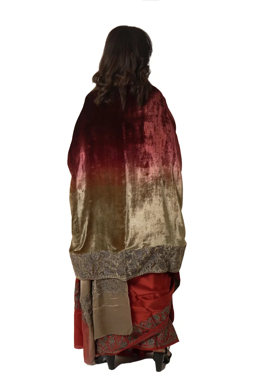 Kashmiri Shawl Work Premium at a great Positive feedback with Ombre Shade Velvet Tilla Cape Gloss Thread