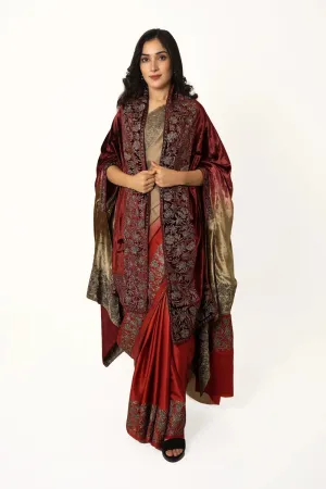 Kashmiri Shawl Work Premium at a great Positive feedback with Ombre Shade Velvet Tilla Cape Gloss Thread