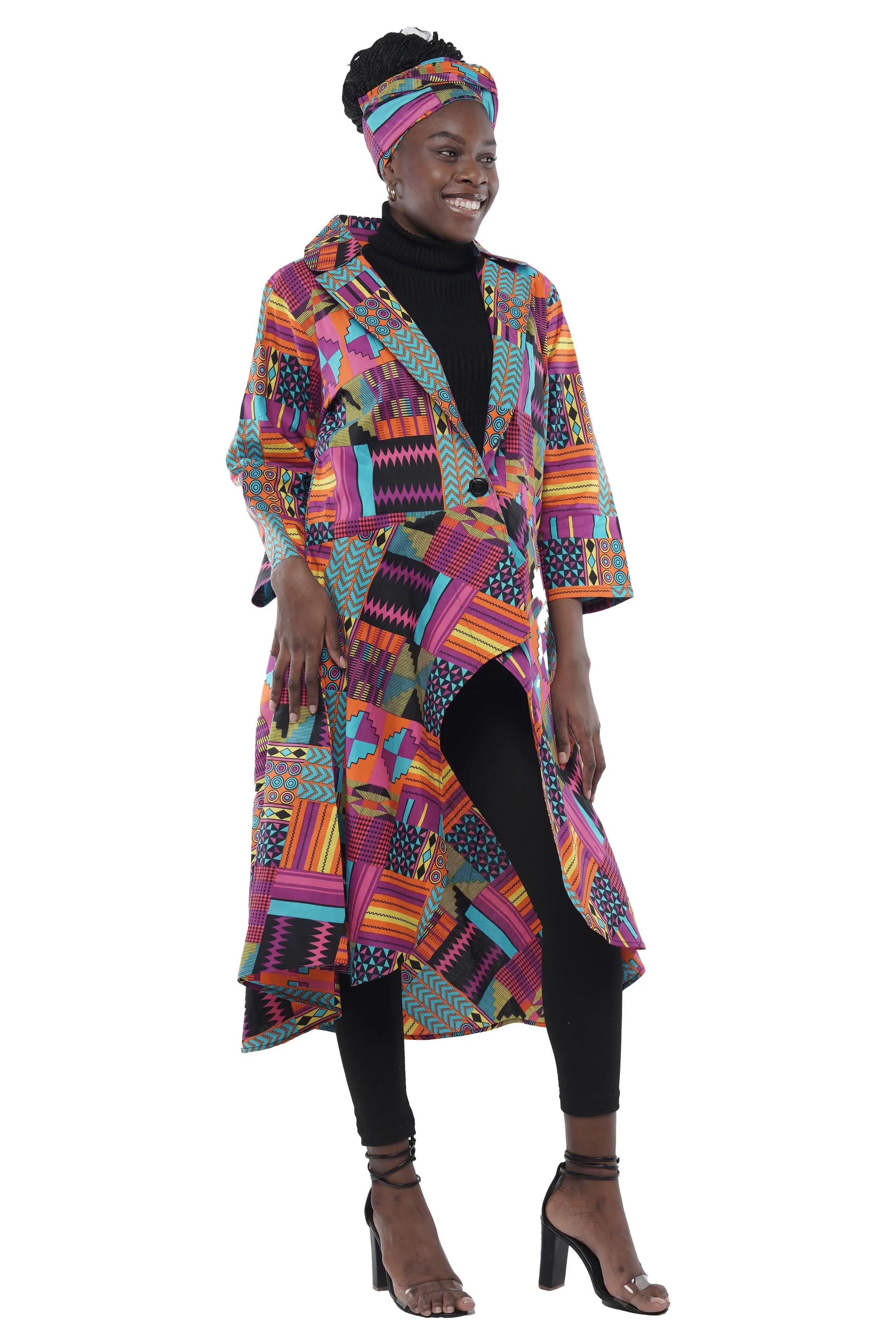 Kente High Low Trench Coat