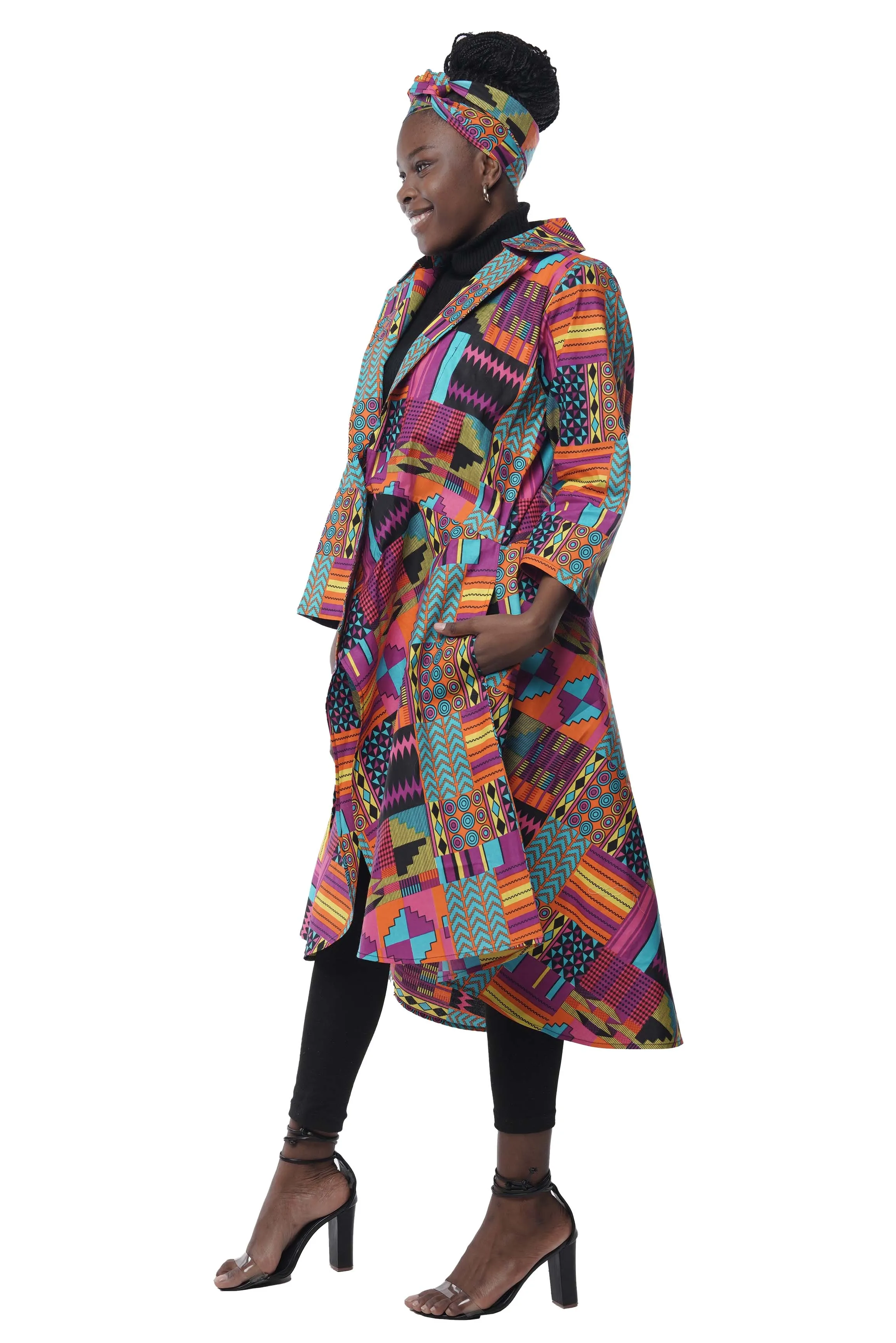 Kente High Low Trench Coat
