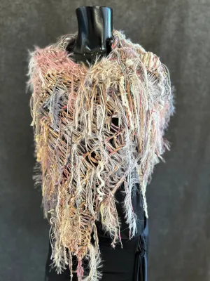 Knit Boho Chic Poncho in blush cream peach, boho style clothing