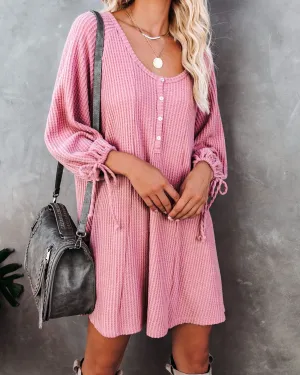 Knit Round Neck Ruffled Lace-up Mini Dresses