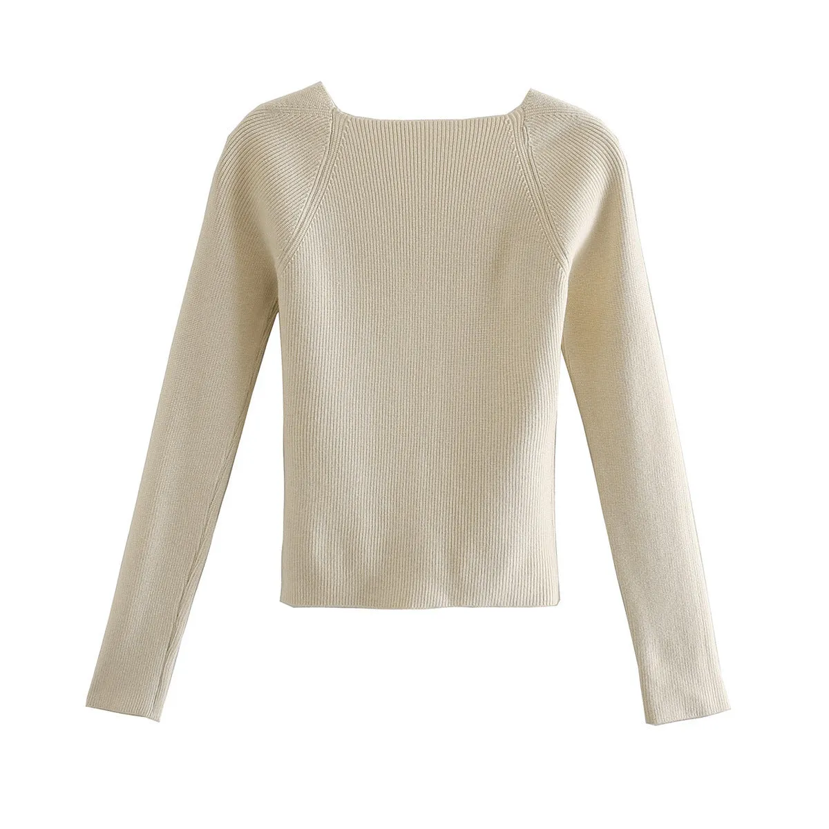 Knit Square Collar Sweaters Shirts Crop Tops Blouses