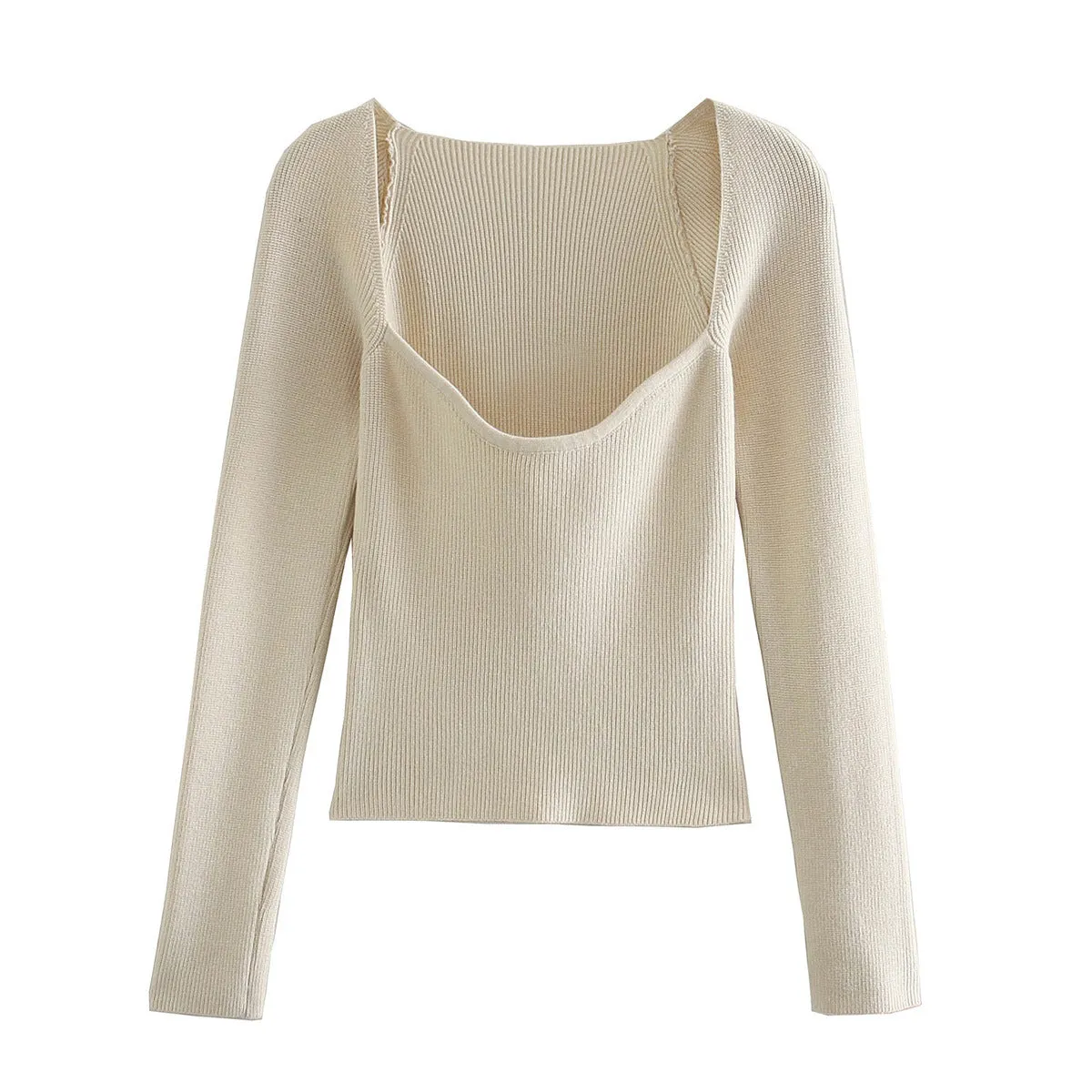 Knit Square Collar Sweaters Shirts Crop Tops Blouses