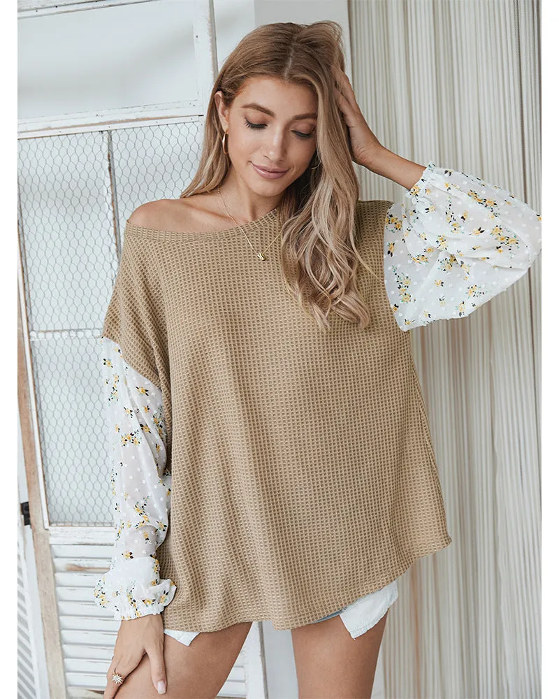 Knit Tops Joint Chiffon Printed Long Sleeve Shirts
