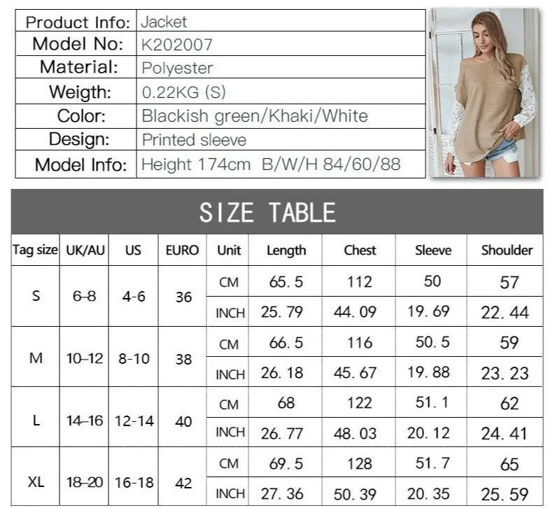 Knit Tops Joint Chiffon Printed Long Sleeve Shirts