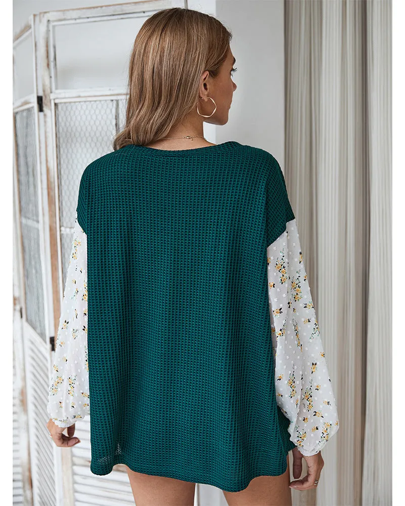 Knit Tops Joint Chiffon Printed Long Sleeve Shirts