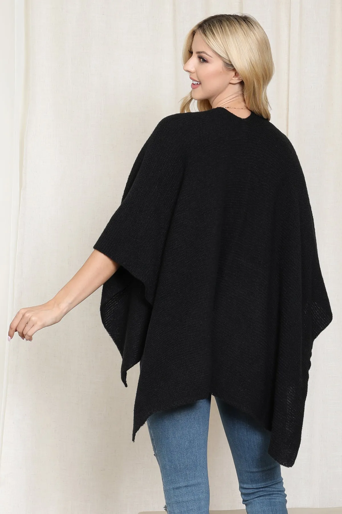 KNITTED SOLID COLOR WRAP KIMONO