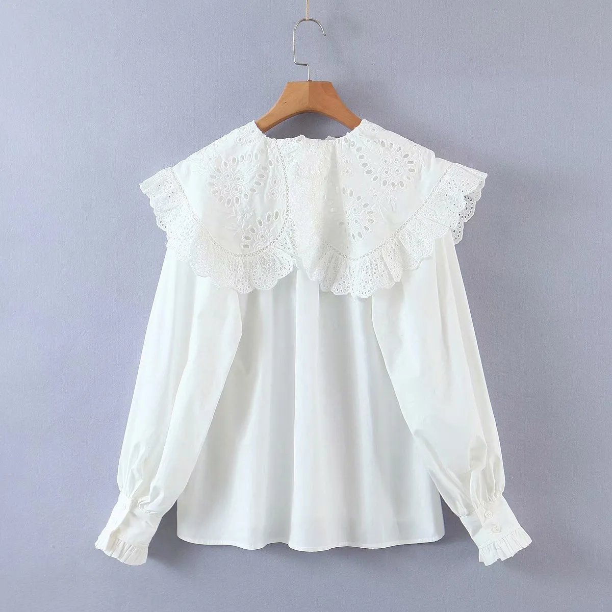 Lace Peter Pan Collar Single-breasted Shirts Blouses