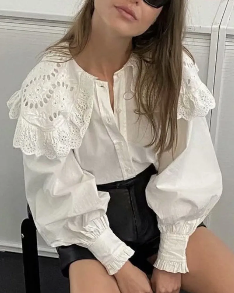Lace Peter Pan Collar Single-breasted Shirts Blouses