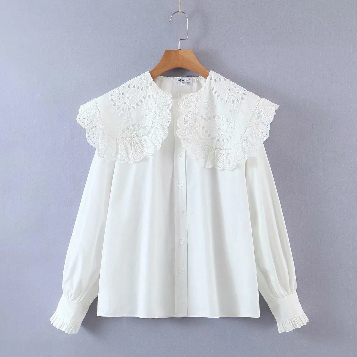 Lace Peter Pan Collar Single-breasted Shirts Blouses